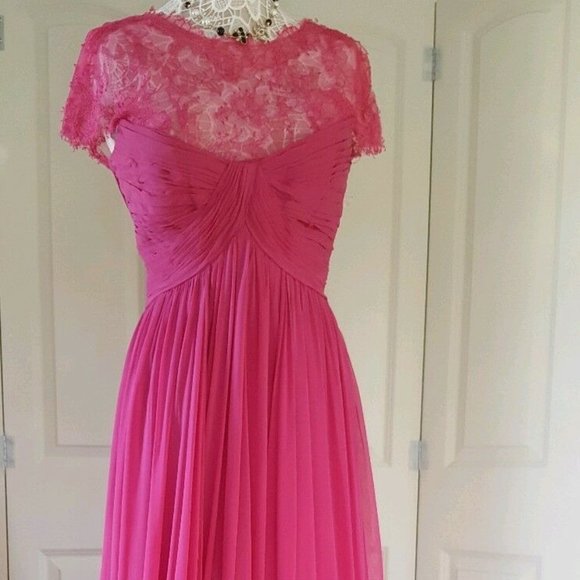 *$4000 NEW MONIQUE LHUILLIER STUNNING SILK LACE CHIFFON GOWN DRESS RUNWAY US 10 - Picture 2 of 12